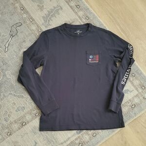Vineyard Vines Boys Patriotic Lacrosse Long Sleeve Navy T-shirt SzM (12-14)